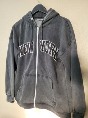 Daisy Street Full Zip Hoodie Embroidered Graphic New York Women Y2K Med